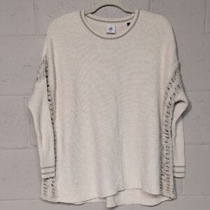 CAbi Women's Cream Open Weave Knit Sweater Boho Style, Relaxed Fit, Size XS